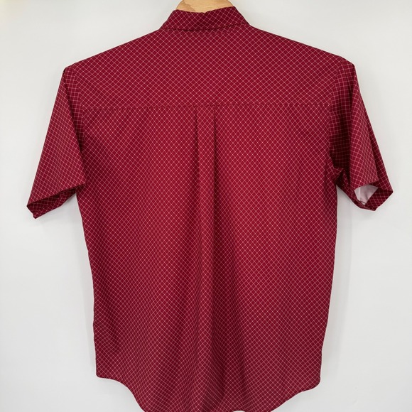 Cinch Button Down Shirt Mens L Burgundy White Geometric Short Sleeve Cowboy - Picture 3 of 8